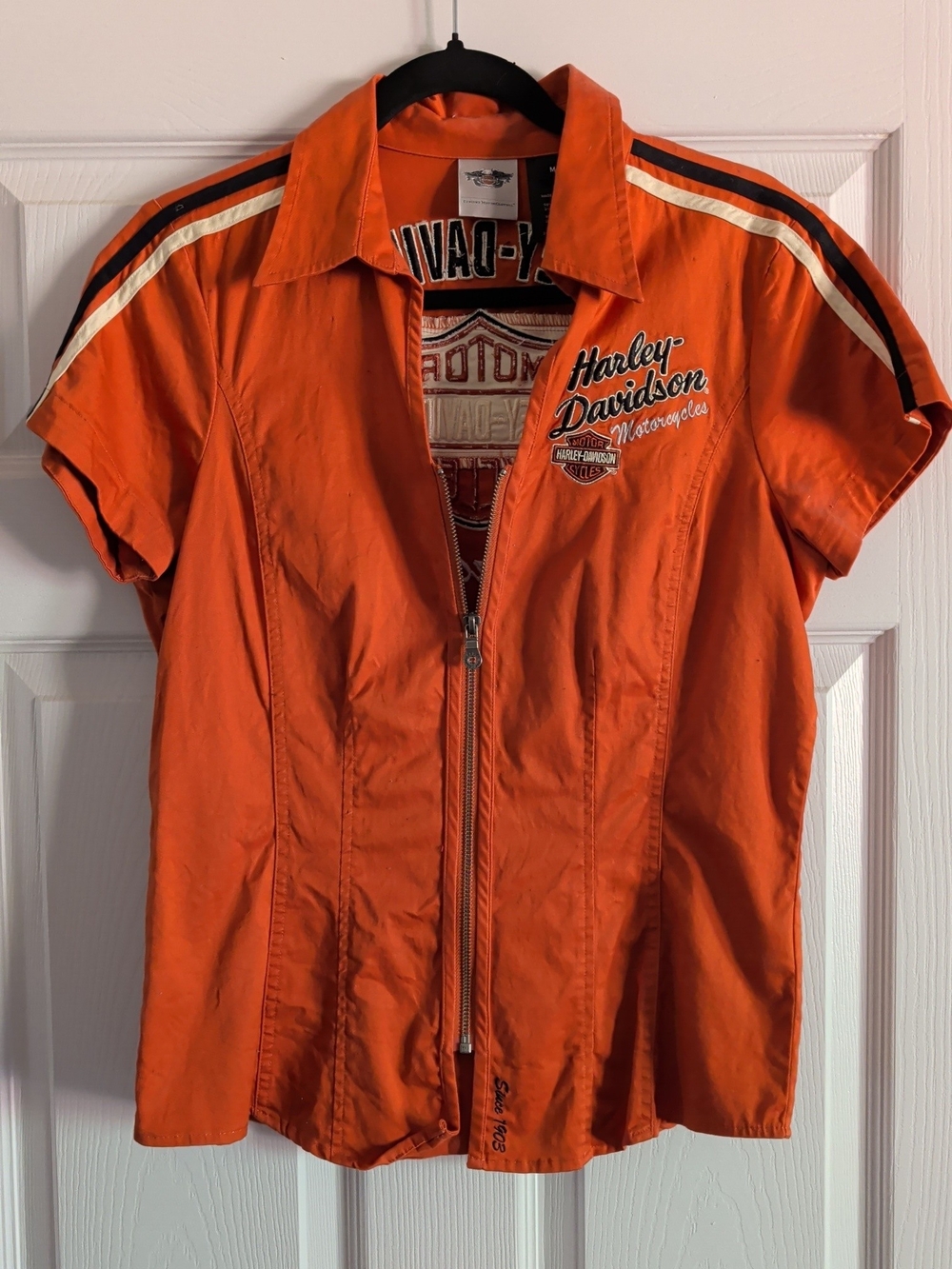 Harley-Davidson Women’s Orange Zip-Front Short Sleeve Jacket